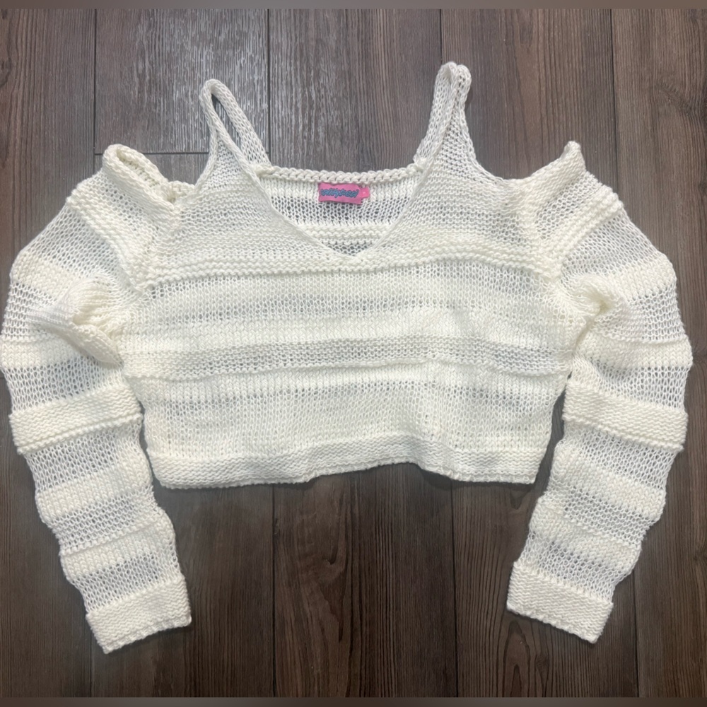 Edikted Cream Knit Layered Tank Sweater Cold Shoulder Cotton Top Women’s Small - Picture 2 of 6